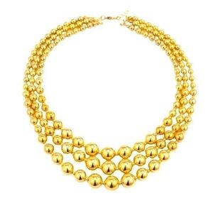 Three Strand Gold Beaded Necklace